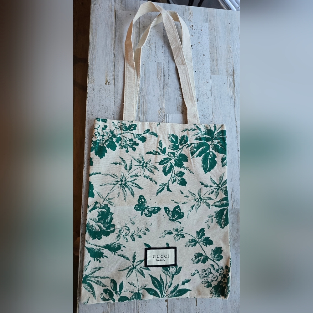 Gucci Cream and Green Floral Tote